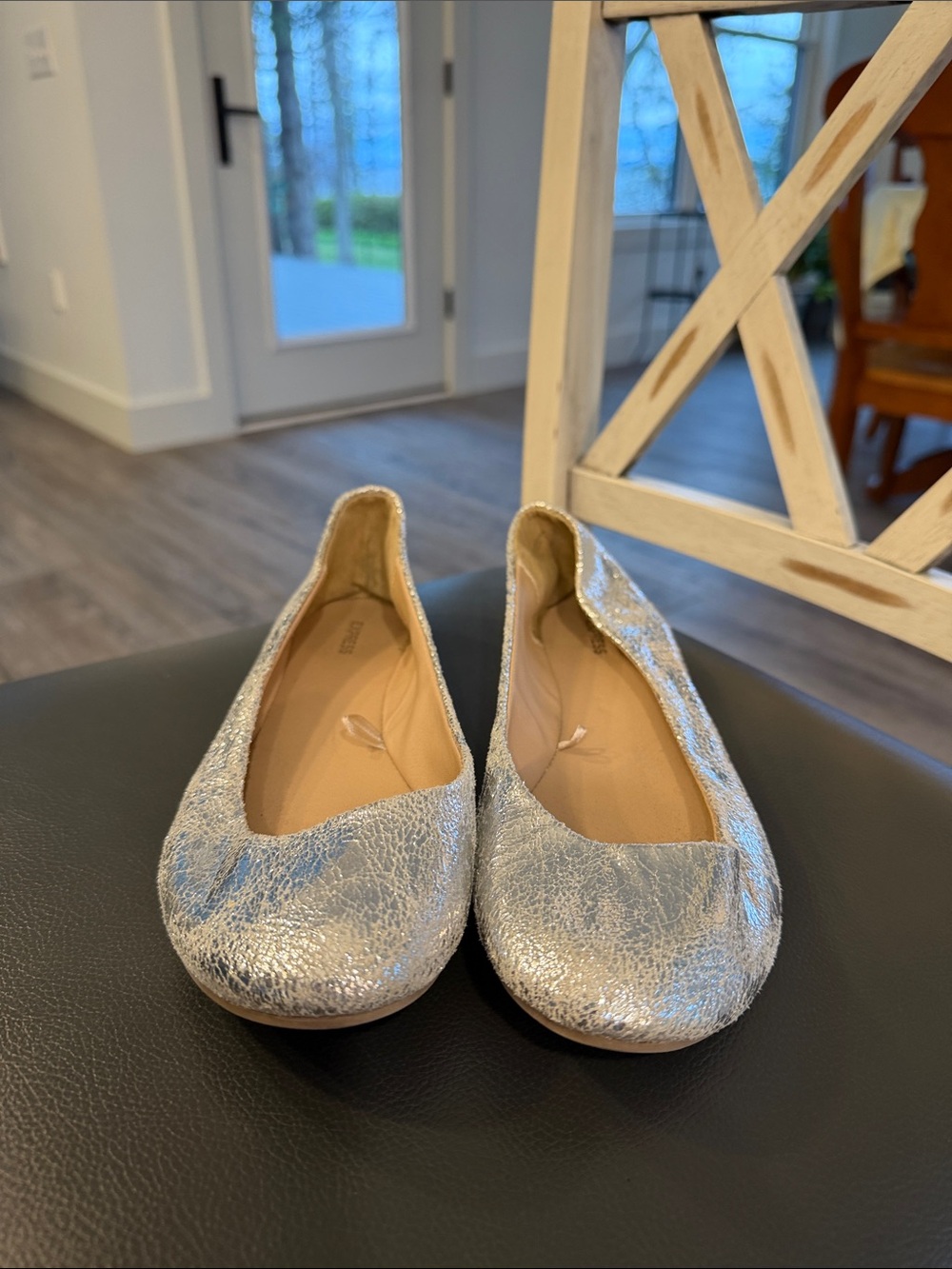 Express Silver Metallic Ballet Flats